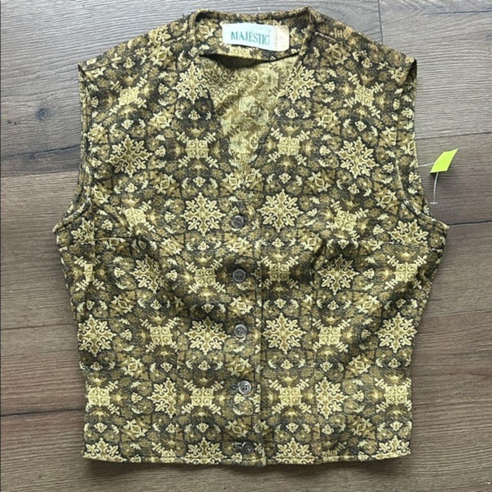 Majestic Vintage Gold and Black Floral Vest ! Size 10
